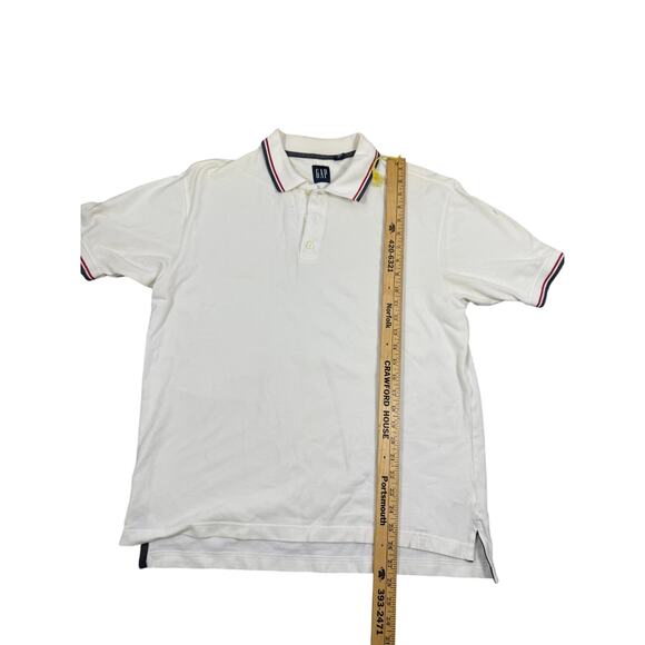 GAP Men’s Polo Shirt Size Large White with Red & Navy Trim Classic Fit - Picture 1 of 4